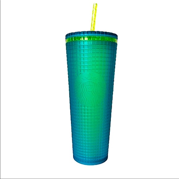 Starbucks 2022 ‘Mountain Dew’ Neon Green Yellow Grid Venti Tumbler Cup - Picture 3 of 9